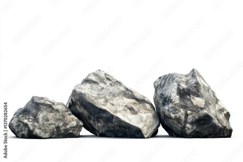 Three Gray Rocks or Stones Isolated on White Background Three Gray Rocks or Stones Isolated on White Background