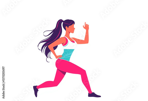 Active woman in motion, modern illustration for sports and fitness