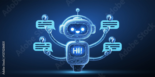 Wallpaper Mural Customer service robot on blue. Chatbot assistant, AI bot, digital character Torontodigital.ca