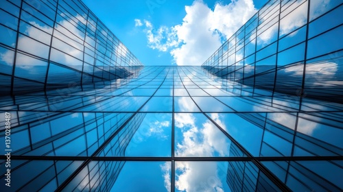 Modern Skyscraper Reflecting Clouds and Sky