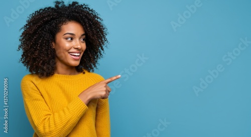 Happy Woman Pointing Right