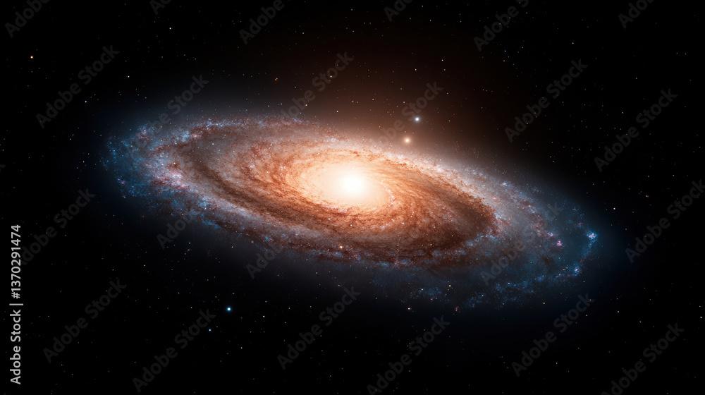 Naklejka premium stunning view of spiral galaxy with bright core and swirling arms, showcasing cosmic beauty