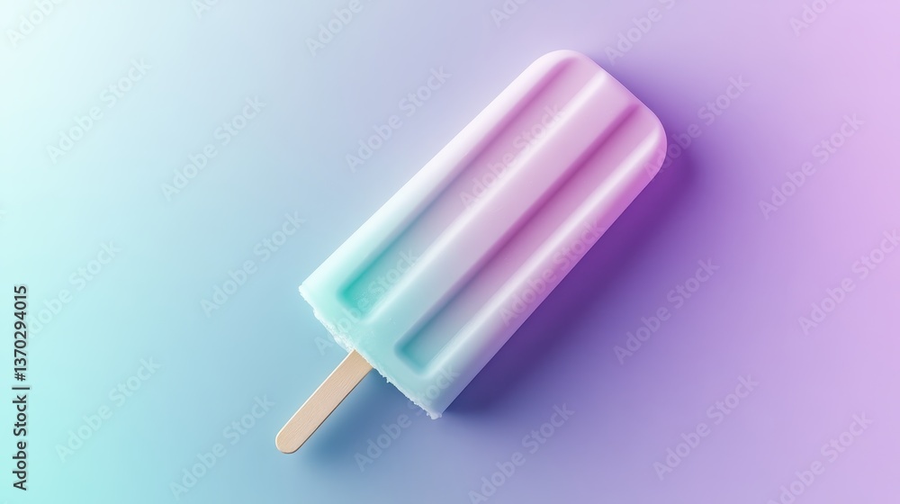 Melting pastel popsicle positioned against soft blue, pink, purple gradient, capturing refreshing summer coolness of frozen dessert enjoyment Melting pastel popsicle positioned against soft blue, pink, purple gradient, capturing refreshing summer coolness of frozen dessert enjoyment