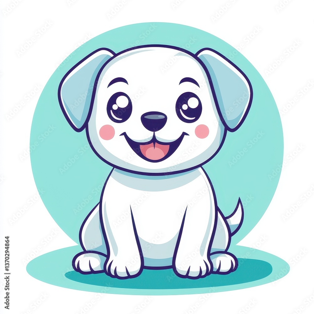 Obraz premium Adorable Cartoon White Puppy Happy Dog Illustration Cute Pet Design Sitting Canine