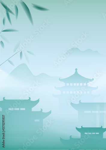 Chinese style vertical plate illustration design Chinese architecture