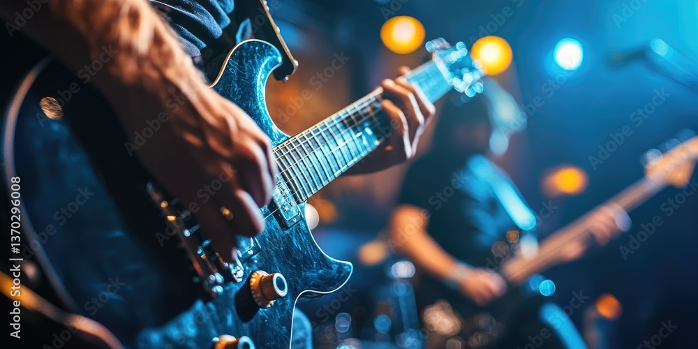 Fototapeta premium Guitarist Playing Electric Guitar On Stage
