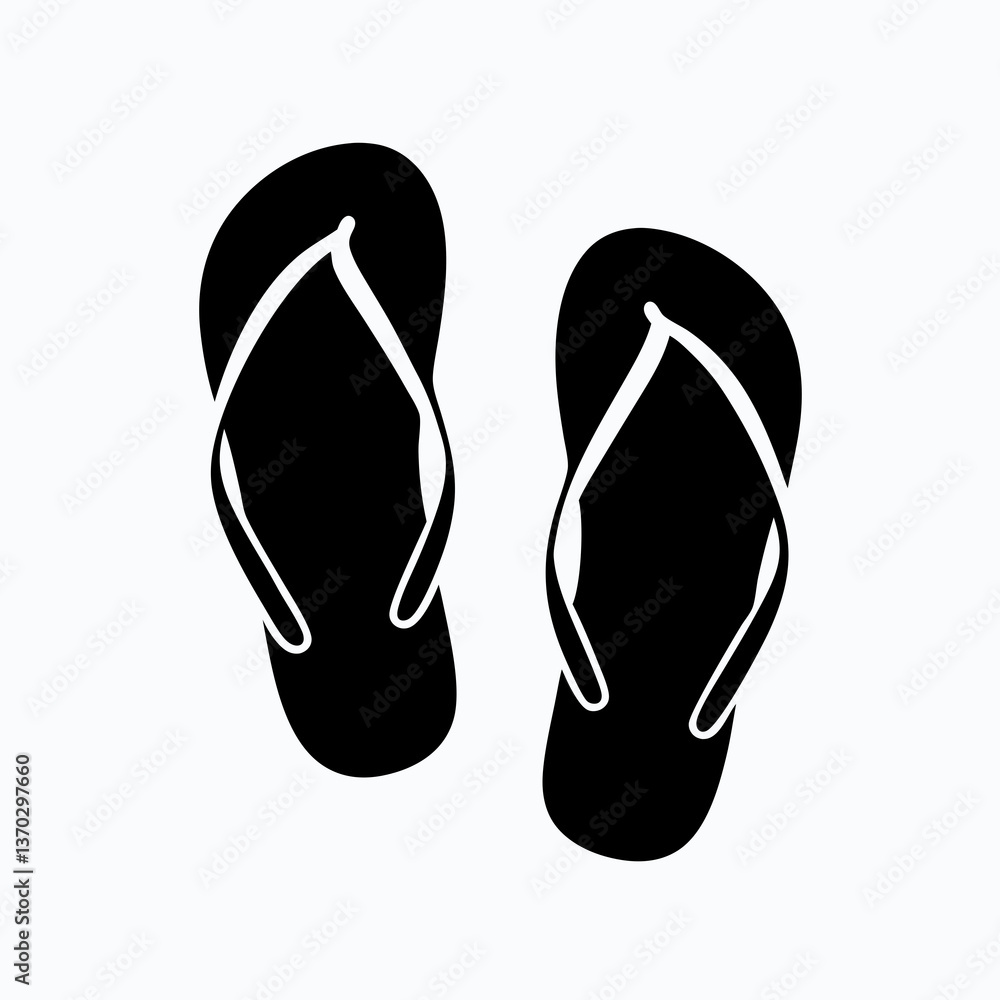Sandy Beach Flip Flops Silhouette on Summer Vacation Holiday Getaway Tropical Island Relaxation Sandy Beach Flip Flops Silhouette on Summer Vacation Holiday Getaway Tropical Island Relaxation