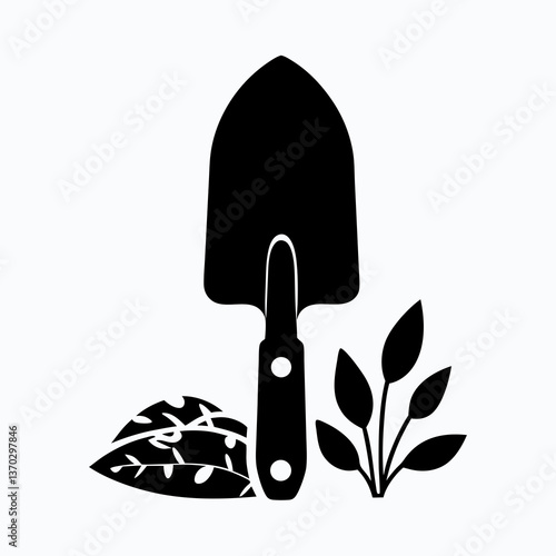 Blooming Garden Hand Trowel Silhouette for Planting and Gardening Projects