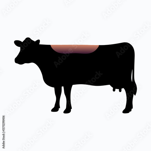 Majestic Cow Silhouette in Sunset Meadow - Peaceful Farm Animal Concept