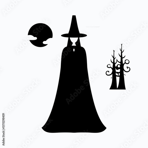 Mystical witch silhouette casting spell at night