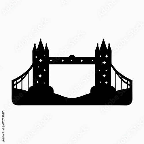 London Landmark Tower Bridge Silhouette at Dusk Cityscape View Modern Urban Travel Poster Design