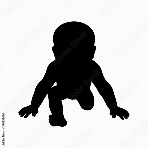 Tiny Tot Silhouette Crawling Playfully Outdoors in the Sunshine