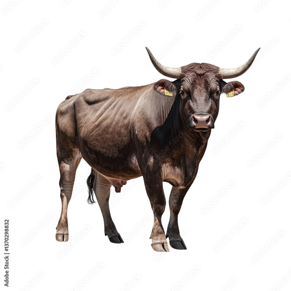 Naklejka premium Large brown bull standing strong isolated on a transparent background