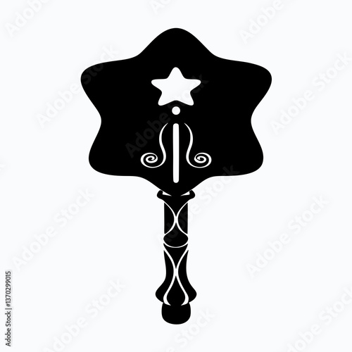 Enchanting Magic Wand Silhouette Casting Spell in Mystical Night Sky - Fantasy Vector Illustration