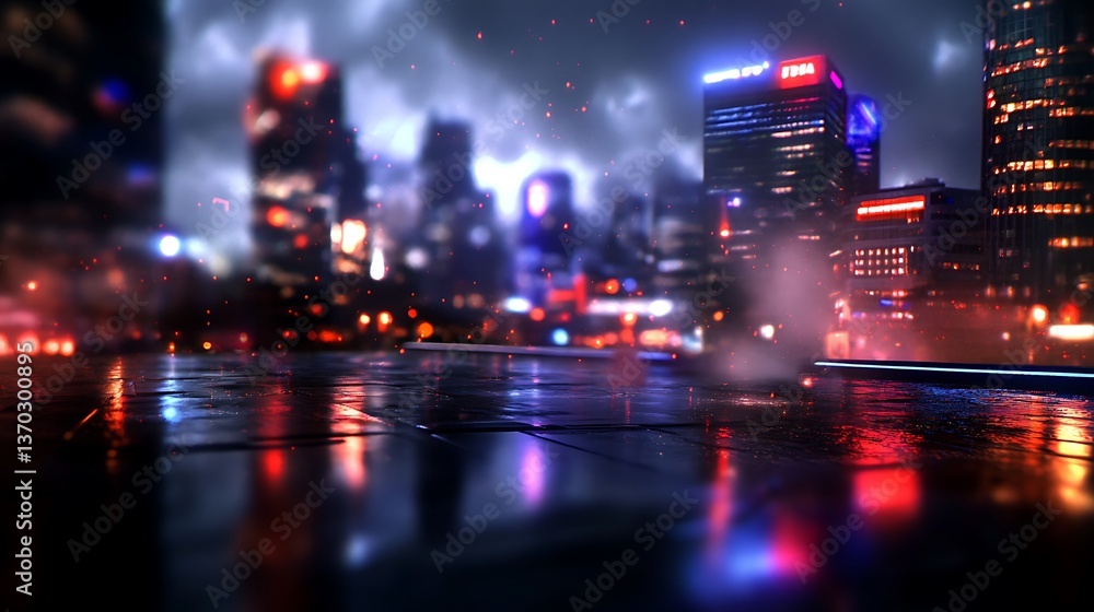 Fototapeta premium Cyberpunk Cityscape: Neon Lights and Rainy Streets
