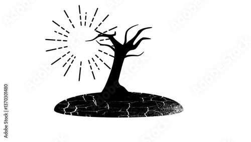 Drought and scorched land, black isolated silhouette