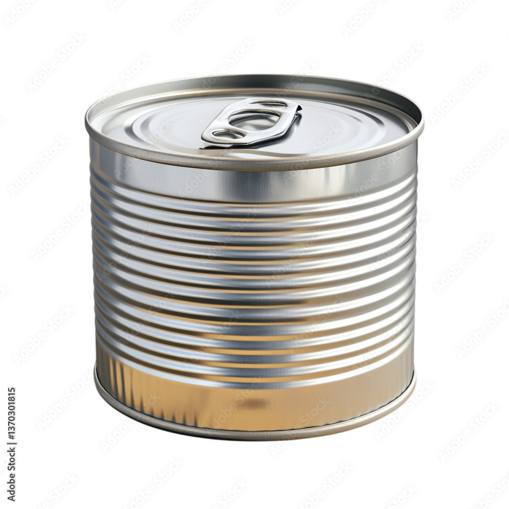 Open tin can with ridged edges isolated on a transparent background 