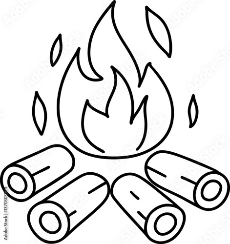 simple campfire illustration featuring logs arranged in circle with flames rising, evoking warmth and outdoor gatherings