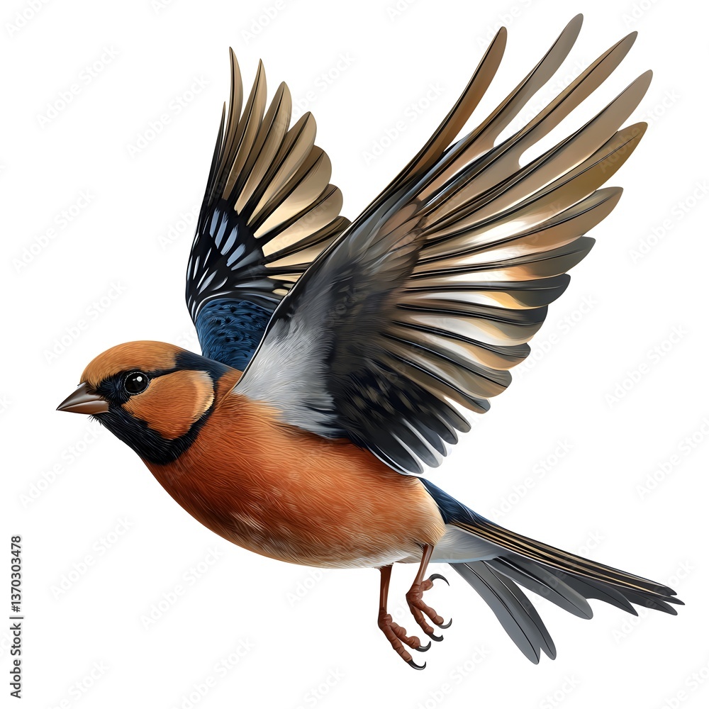 Fototapeta premium Colorful Bird in Flight Displaying Vibrant Feathers Against a White Background