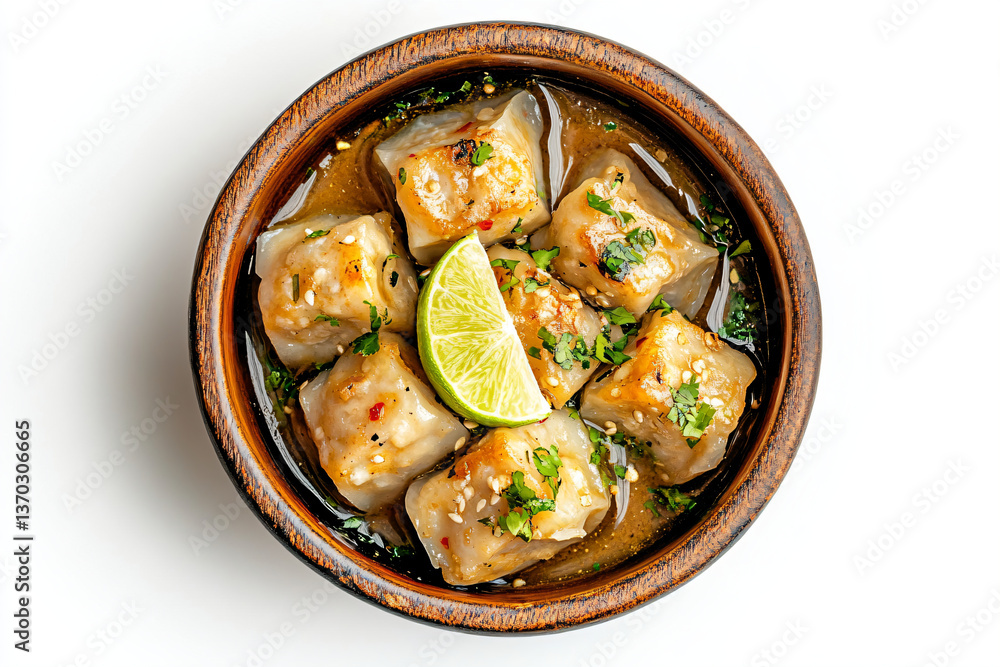 a bowl of food with a lime wedge in it a bowl of food with a lime wedge in it
