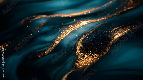 Abstract Teal Gold Glitter Swirls Texture Background