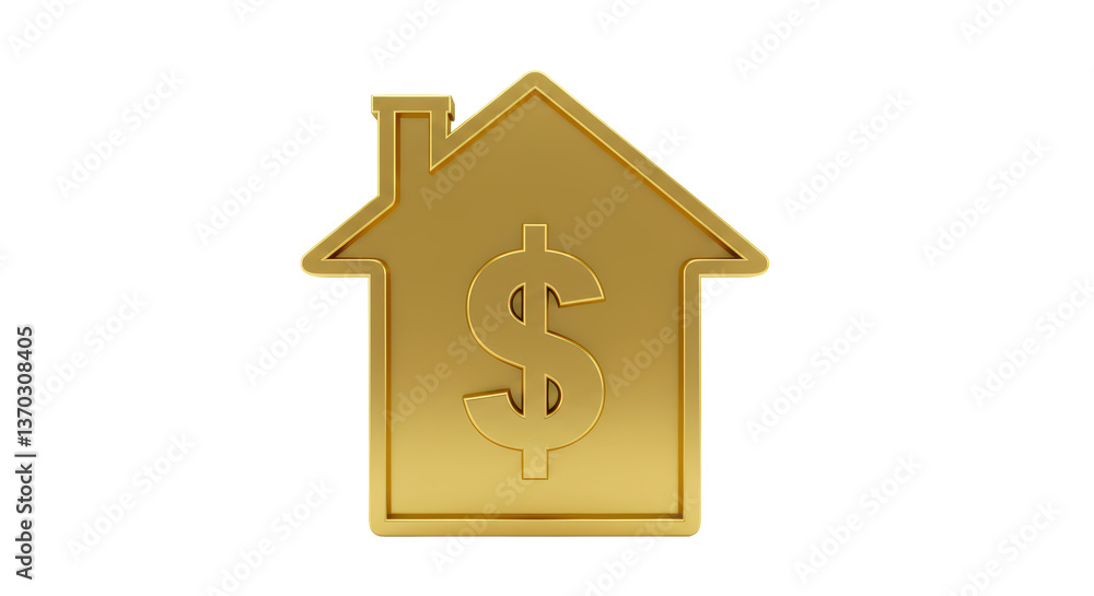 Isolated Golden House with Dollar Sign for Real Estate Investing Isolated Golden House with Dollar Sign for Real Estate Investing