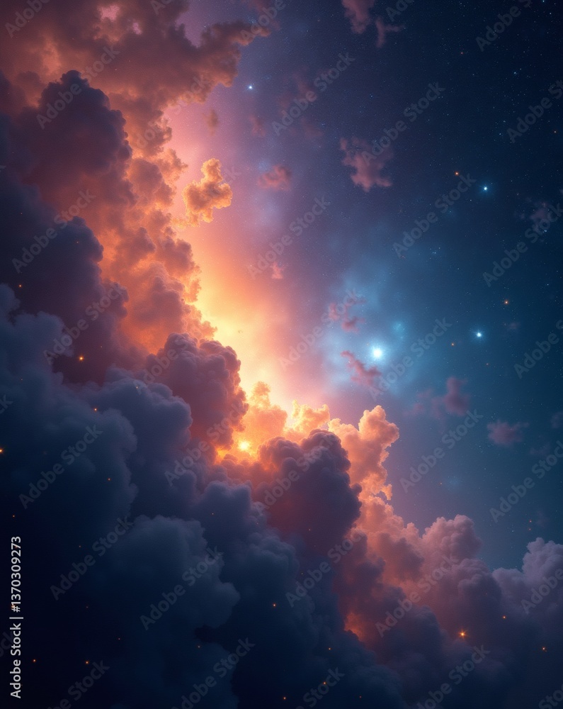 Obraz premium a breathtaking scene of the night sky and clouds, with a mesmerizing display of stars and colorful hues