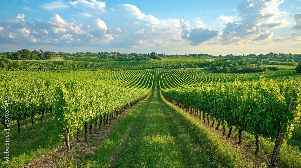 Serene Vineyard Landscape Under a Sunny Sky Serene Vineyard Landscape Under a Sunny Sky