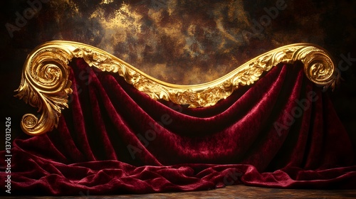 Luxurious Red Velvet Drape Gold Frame Backdrop