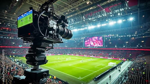 Soccer Game Filming at Night Stadium