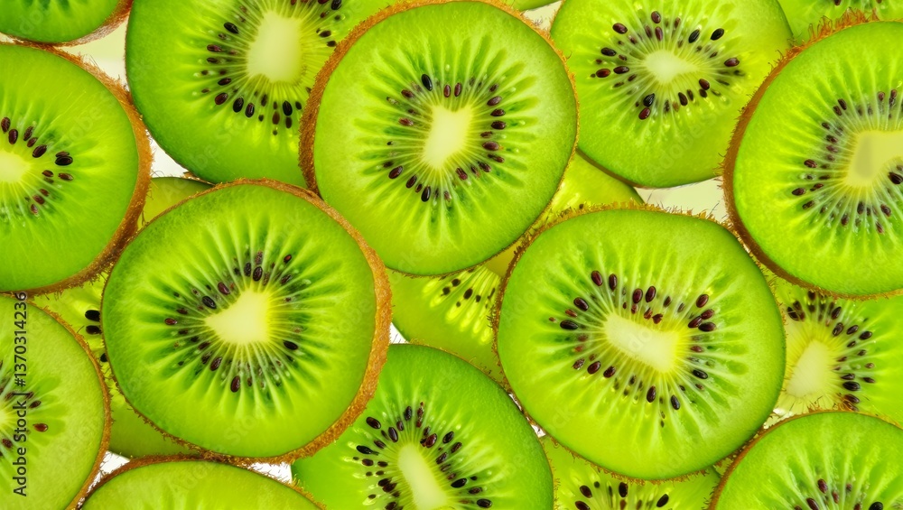 Sliced kiwi fruit background in vibrant green colors Sliced kiwi fruit background in vibrant green colors