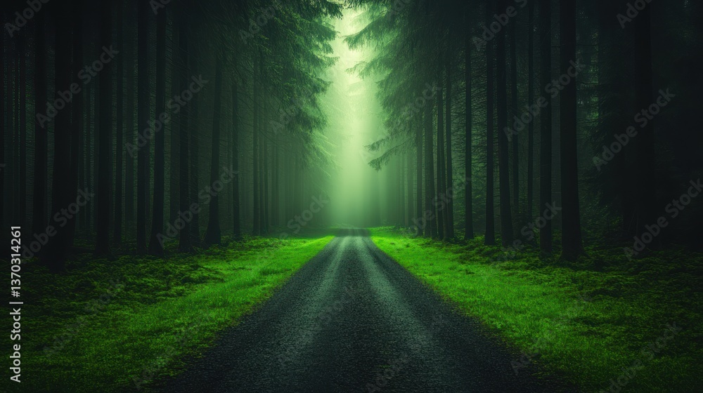 Obraz premium Mystical Forest Path: A Serene Journey Through Emerald Woods