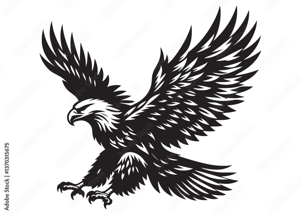 Fototapeta premium eagle flying logo silhouette vector, eagle logo icon silhouette, bald eagle silhouette, black american eagle flying logo silhouette, flying eagle bird silhouette isolated on white background