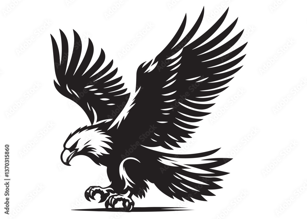 Fototapeta premium eagle flying logo silhouette vector, eagle logo icon silhouette, bald eagle silhouette, black american eagle flying logo silhouette, flying eagle bird silhouette isolated on white background
