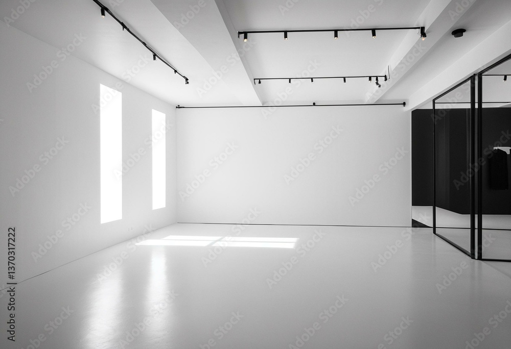 A large empty room with large windows in it. A large empty room with large windows in it.