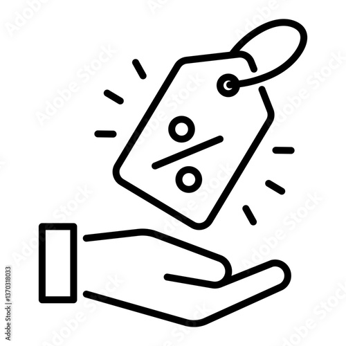 Discount price tag icon, representing price reduction and promotional campaign. Symbolizes vouchers, discounts, and customer incentives, ideal for e-commerce, retail, and loyalty programs