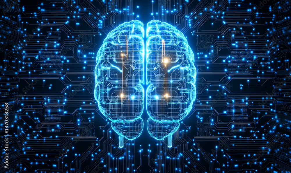 A digital representation of a brain with circuitry, symbolizing artificial intelligence and advanced technology, set against a dark, tech-inspired background. A digital representation of a brain with circuitry, symbolizing artificial intelligence and advanced technology, set against a dark, tech-inspired background.
