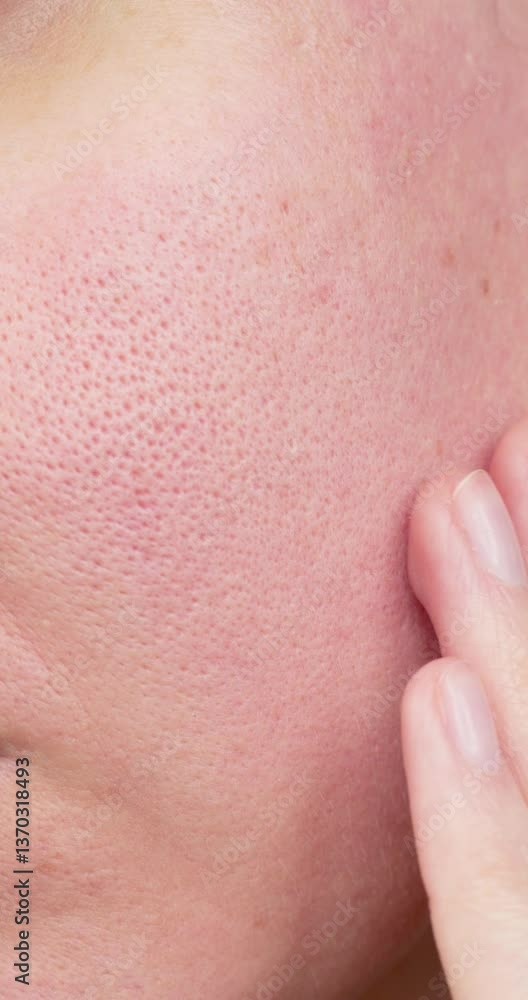 Vertical. close-up of skin magnification, pore structure and epidermis details. skin research, and texture analysis. skin imperfections clinical study, cosmetic testing, dermatological evaluation. Vertical. close-up of skin magnification, pore structure and epidermis details. skin research, and texture analysis. skin imperfections clinical study, cosmetic testing, dermatological evaluation.