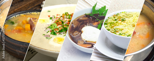 Collage of various soups