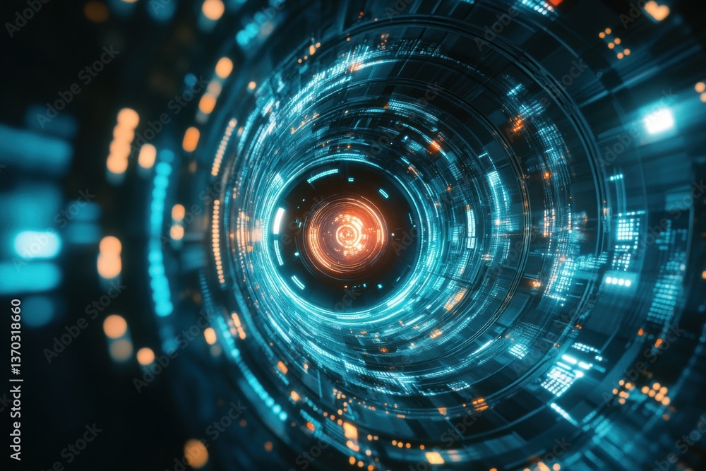 Obraz premium Futuristic digital vortex action cybernetic realm visual art neon environment dynamic perspective kutae concept