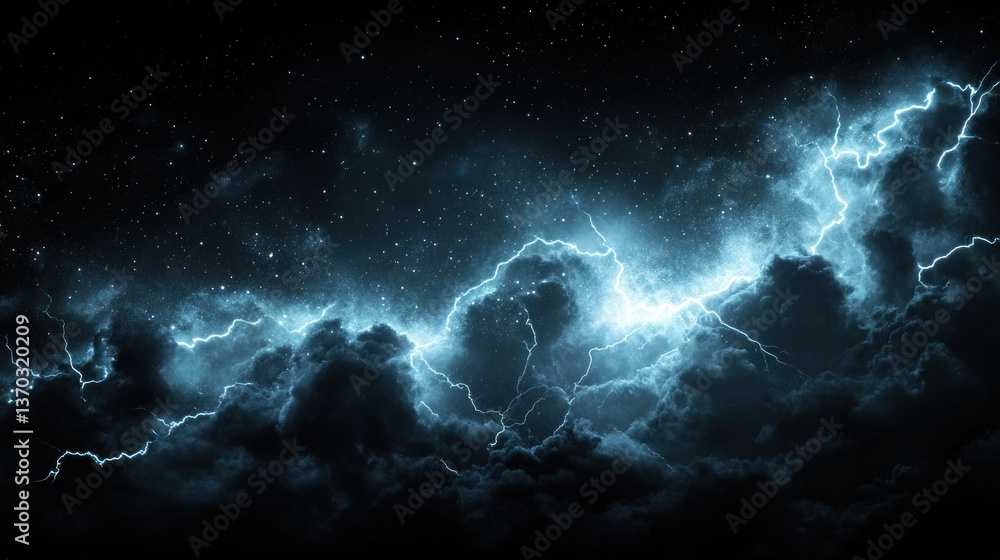 Celestial Storm: A Night Sky Illuminated by Electric Blue Lightning Bolts Celestial Storm: A Night Sky Illuminated by Electric Blue Lightning Bolts