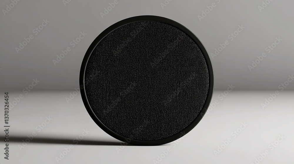Close up shot of a textured black circular object against a neutral backdrop Close up shot of a textured black circular object against a neutral backdrop