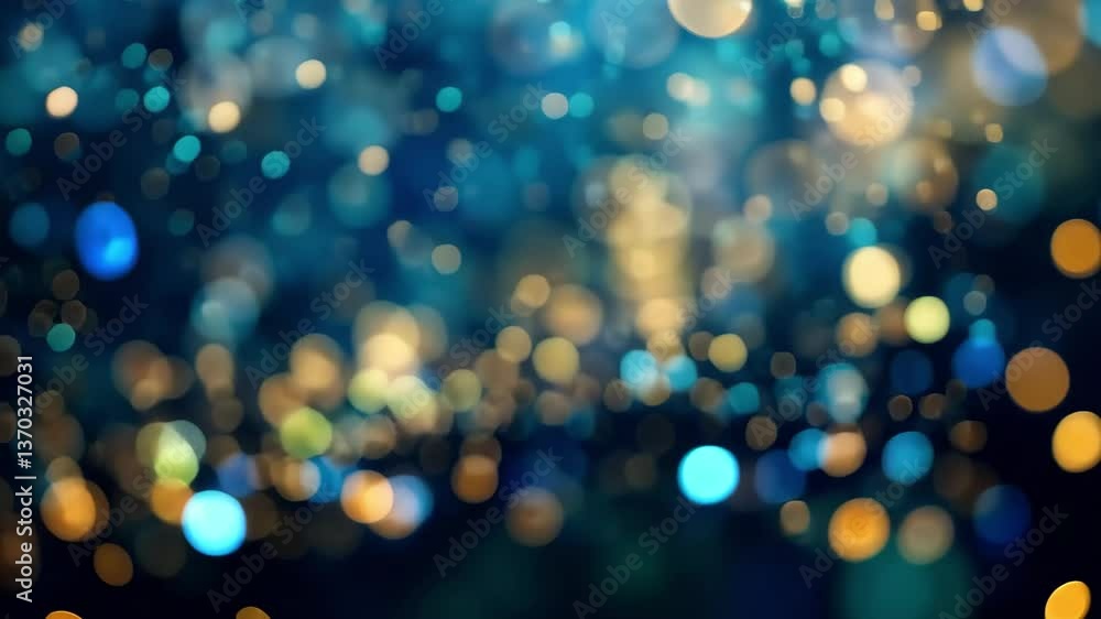 Bokeh lights in shades of blue and gold twinkle against a dark background, enhancing the festive mood of a nighttime celebration with their magical glow. Bokeh lights in shades of blue and gold twinkle against a dark background, enhancing the festive mood of a nighttime celebration with their magical glow.