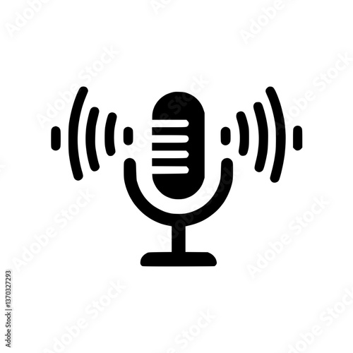 Microphone icon with sound waves in monochrome style  