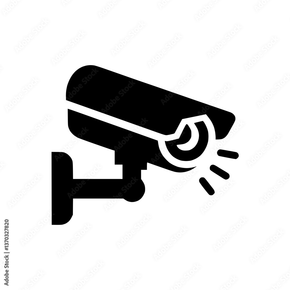 Monochrome security camera icon, video surveillance is in progress Monochrome security camera icon, video surveillance is in progress