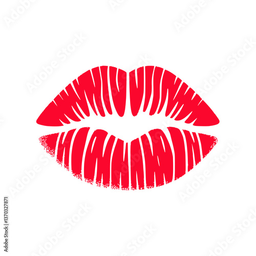 Illustration of red lip print with texture on transparent background