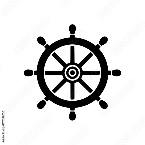 Monochrome icon of ship's helm on transparent background  