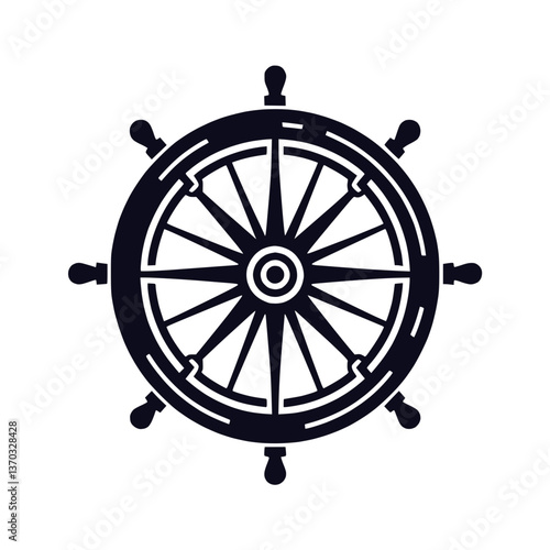 Silhouette icon of a nautical helm in blue color