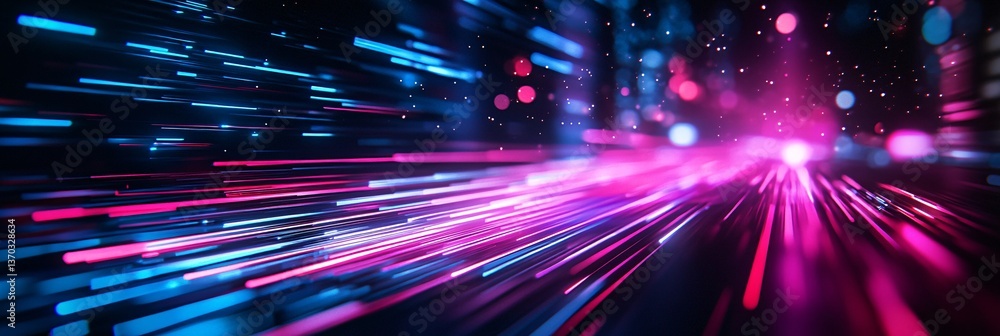 Obraz premium Futuristic neon light trails weaving gracefully in a mesmerizing urban landscape