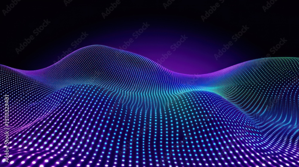 Abstract Digital Landscape: Neon Wave of Light Particles Abstract Digital Landscape: Neon Wave of Light Particles